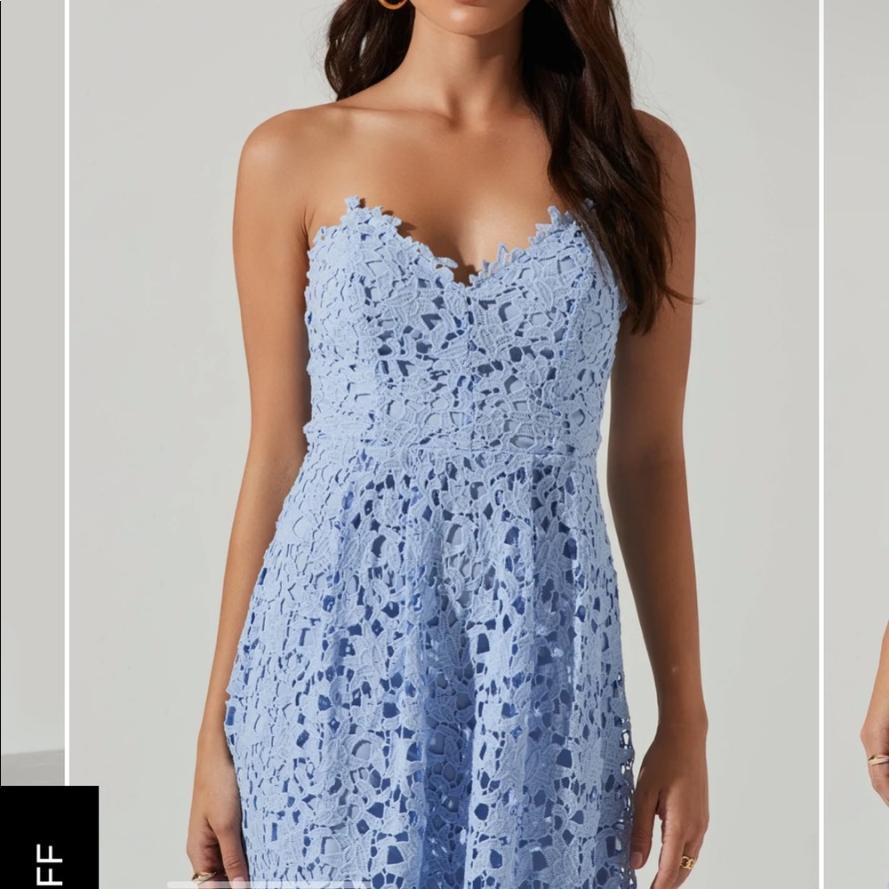 NWT ASTR the Label Light blue Anaya strapless lace midi dress
